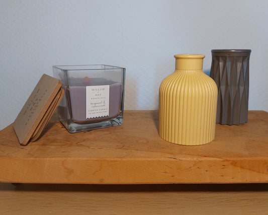 Bloemenvaasjes - Set van 2 - Oker/Zwart Effen (Kruik&Cylinder)