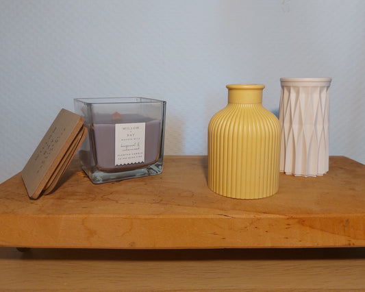 Bloemenvaasjes - Set van 2 - Oker/Wit Effen (Kruik&Cylinder)