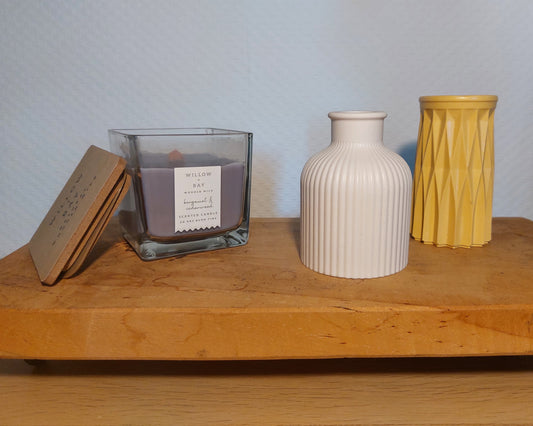 Bloemenvaasjes - Set van 2 - Wit/Oker Effen (Kruik&Cylinder)