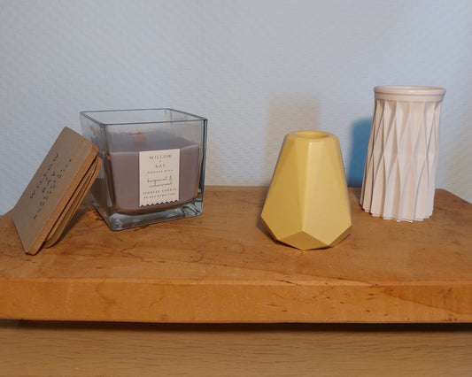 Bloemenvaasjes - Set van 2 - Oker/Wit Effen (Geo&Cylinder)