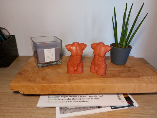 Beeldje - Torso Man/Man - Set van 2 - Terracotta