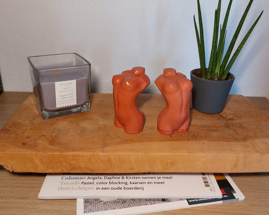 Beeldje - Torso Vrouw/Vrouw - Set van 2 - Terracotta