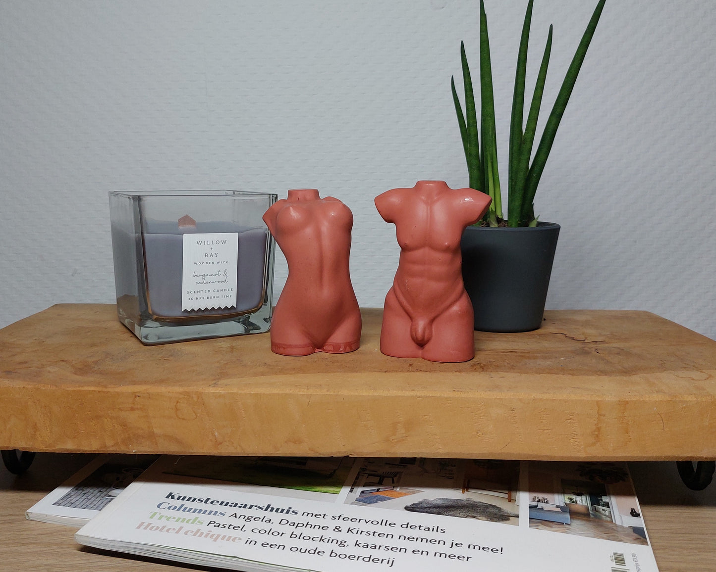 Beeldje - Torso Vrouw/Man - Set van 2 - Terracotta Acrylwereld.nl