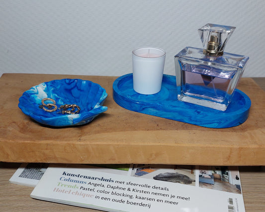 Luxe Accessoireset - Tweedelig - Blauw/Wit Marble Acrylwereld.nl