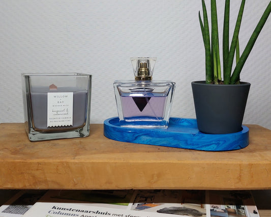 Ovalen Schaaltje - Blauw/Wit Marble Acrylwereld.nl