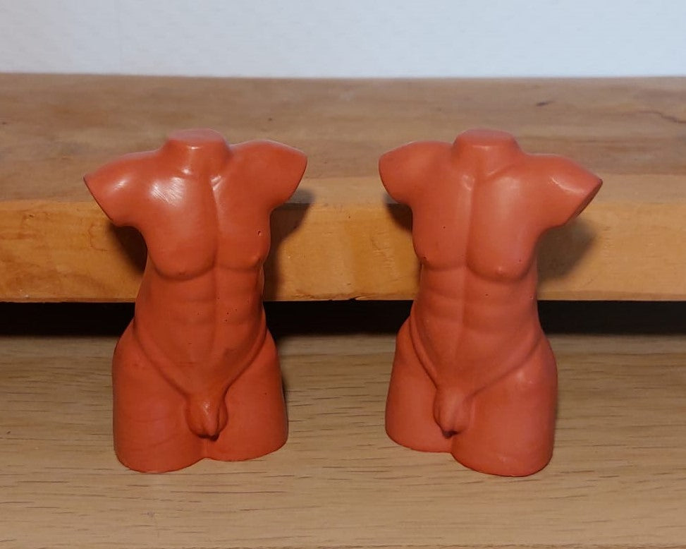 Beeldje - Torso Man/Man - Set van 2 - Terracotta