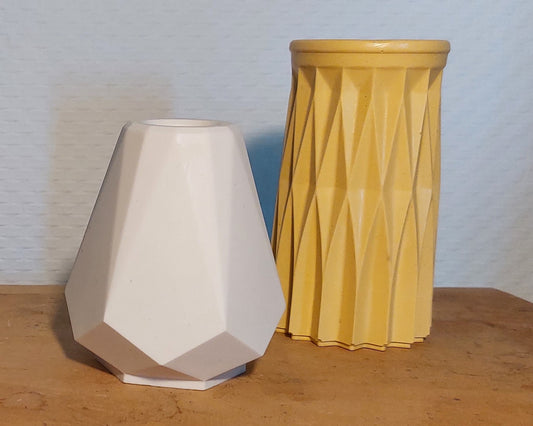 Bloemenvaasjes - Set van 2 - Wit/Oker Effen (Geo&Cylinder)