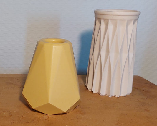 Bloemenvaasjes - Set van 2 - Oker/Wit Effen (Geo&Cylinder)