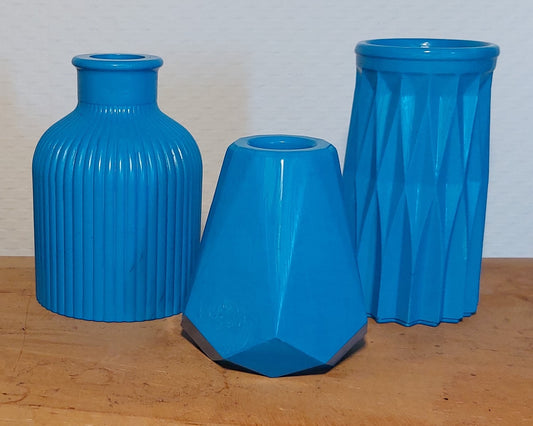 Bloemenvaasjes - Set van 3 - Blauw Effen