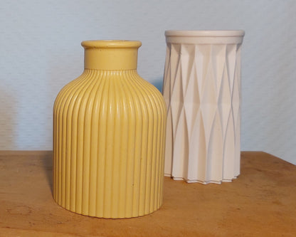 Bloemenvaasjes - Set van 2 - Oker/Wit Effen (Kruik&Cylinder)