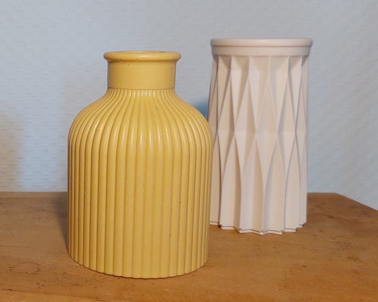 Bloemenvaasjes - Set van 2 - Oker/Wit Effen (Kruik&Cylinder)