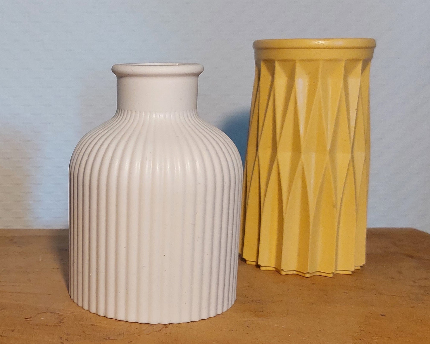 Bloemenvaasjes - Set van 2 - Wit/Oker Effen (Kruik&Cylinder)