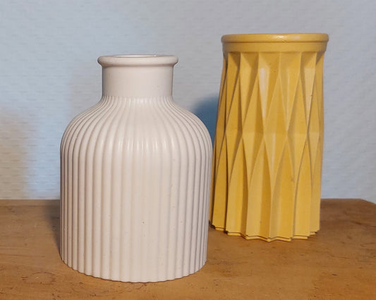 Bloemenvaasjes - Set van 2 - Wit/Oker Effen (Kruik&Cylinder)