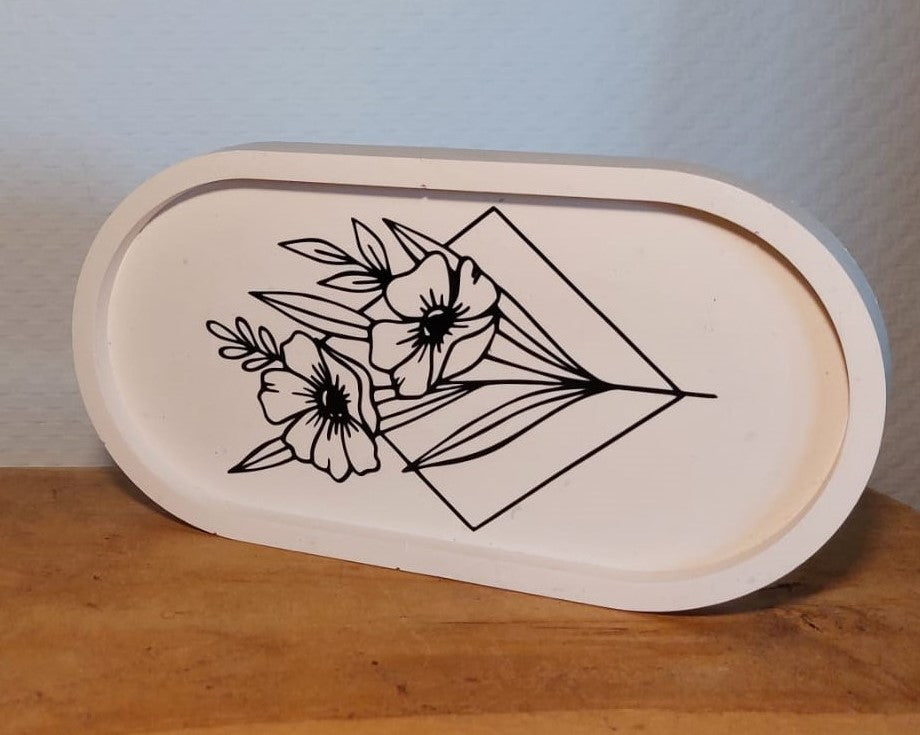 Ovalen Schaaltje - Wit/Bloem