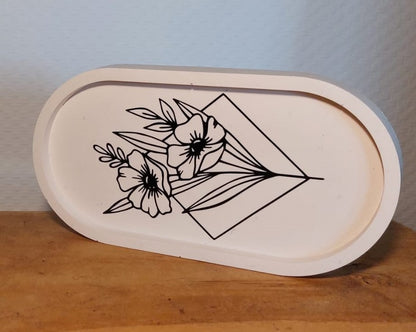 Ovalen Schaaltje - Wit/Bloem