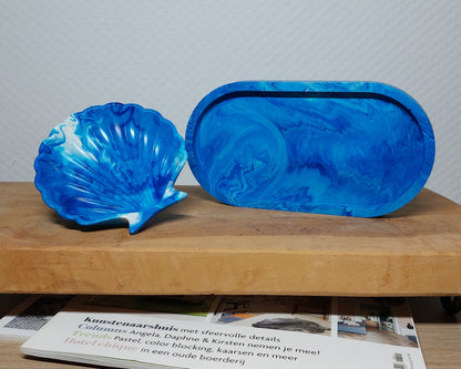 Luxe Accessoireset - Tweedelig - Blauw/Wit Marble Acrylwereld.nl