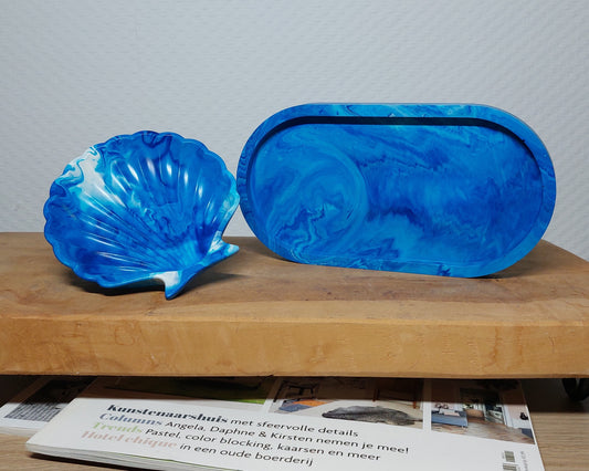 Luxe Accessoireset - Tweedelig - Blauw/Wit Marble Acrylwereld.nl