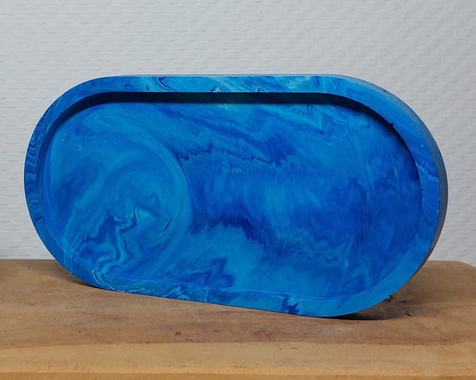 Ovalen Schaaltje - Blauw/Wit Marble Acrylwereld.nl