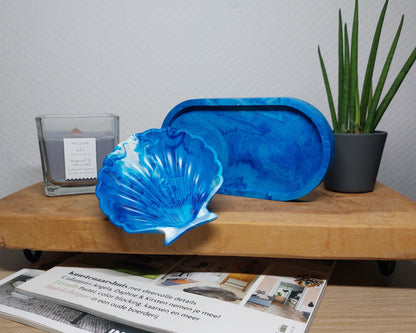 Luxe Accessoireset - Tweedelig - Blauw/Wit Marble Acrylwereld.nl