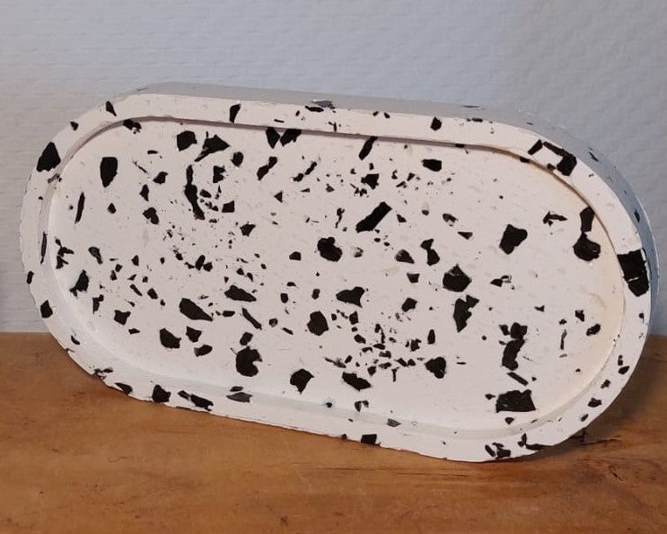 Ovalen Schaaltje - Wit/Zwart Terrazzo