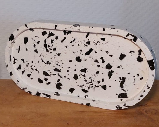 Ovalen Schaaltje - Wit/Zwart Terrazzo